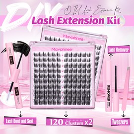 Fairy Lash Clusters Kit Wispy Eyelash Clusters Spiky Individual Lash Extensions Kit 10-16MM Anime Cluster Eyelash Extensions DIY Cluster Lashes, Lash Bond and Seal, Remover, Tweezers (2 Pack)