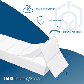 Spartan Industrial 3" X 2" Fanfold Direct Thermal Labels - 1500 Total SKU and Barcode Labels Compatible with Zebra, Munbyn, and Rollo Thermal Printers