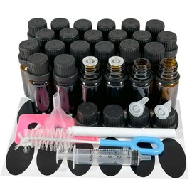 Bioll 10ml (1/3 oz) Essential Oil Dropper Glass Bottle. Refillable Sample Bottles Vials With Orifice Reducer Dropper And Cap For Perfume And Aromatherapy Oils -24Pack (Amber)