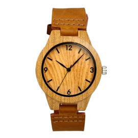 Lancardo Herren Damen Holz Armbanduhr Analog mit Leder Echtleder Armband Uhr braun
