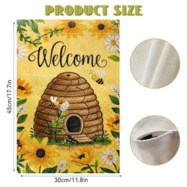 XUEXIANSHU Welcome Floral Garden Flag 12x18 Inch Double Sided, Summer Bumble Bee Flower Honeycomb Yard Flags, Seasonal Small Farmhouse Yard Lawn Outdoor Home Decorations