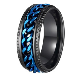 Udolfly Mens Fidget Rings Anxiety Rings for Men Womens Chain Spinner Rings for Adults Titanium Steel Ring Black Blue Size 9