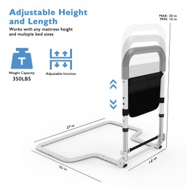 Foldable Bed Rail - Bed Rails for Elderly Adults Safety，Height Adjustable Bed Assist Rail for Seniors Bedside Fall Prevent Grab Bar with Storage Pocket Fits King Queen Full Twin Bed (Large Size)