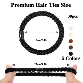 30 Pcs Hair Ties No Damage - Ponytail Holders for Women & Girls, No Crease Hair Elastics for Thick Hair, Long Braids, Ponytails (Black/Brown/White/Beige/Coffee)