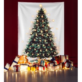 Eimilaly Christmas Tree Tapestry with Lights, Flannel Tapestry Wall Hanging Tapestries Gifts for Xmas Decor, Birthday and Room Decor etc, 60x40in/Warm White