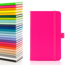 Notes London Eco A6 Notebook with Lined Pages, Pen Loop, Ribbon, Date Marks and Paper Pocket, Medium Hardback Journal, Note, fluorescent, sustainably sourced paper (Neon Pink)