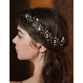 Teyglen 6pcs Bridal Green Rhinestone Wedding Hair Pins Simple Crystal Pearl Hair Pins Clips for Bride Sparkly Head Piece Hair Accessories for Women Party Prom Headpiece (Green)