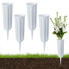Lotvic Grave Vases with Spike, 4Pcs Grave Flower Holders, Plastic Cemetery Flower Pots, Memorial Vases for Graves, Grave Flower Pots for Graveside Lawn Yard Garden Decoration (4 Pcs White)