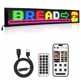 Programmable LED Scrolling Sign 35.3" x 7.5", Flexible RGB LED Message Display Board with APP & Remote Control, IP65 Waterproof USB LED Advertising Sign for Storefront, Car, Taxi, Restaurant, Shop Window, Business Promotion