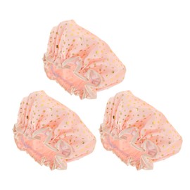 VOCOSTE Shower Cap Hair Cap Dots Double Layer Waterproof Reusable Bath Spa SPA Face Wash 3pcs Pink
