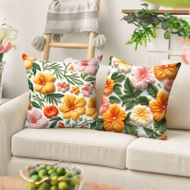 KASESSS Pack of 2 Cushion Covers, 45 x 45 cm, Flower Cushion Covers, Decorative Cushion Covers with Zip, Sofa Cushion Covers, Super Soft Premium, Cushion Covers for Living Room, Bedroom, Outdoor