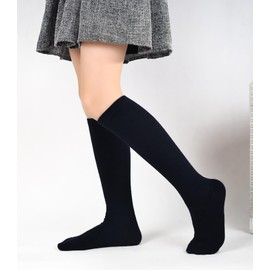 CHUNG Girls Knee High Socks Boys Kids Toddlers Unisex Cotton School Uniform Dress Sports Athletic Soccer Seamless Toe,3Blk,M,7-9Y