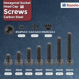Kozelo 566pcs M3 Socket Head Cap Screws Bolts Nuts Assortment Kit - [M3x4/6/8/10/12/16/20mm] Alloy Steel Fully Threaded Black Oxide 12.9 Internal Hex Screw for 3D Printer Use