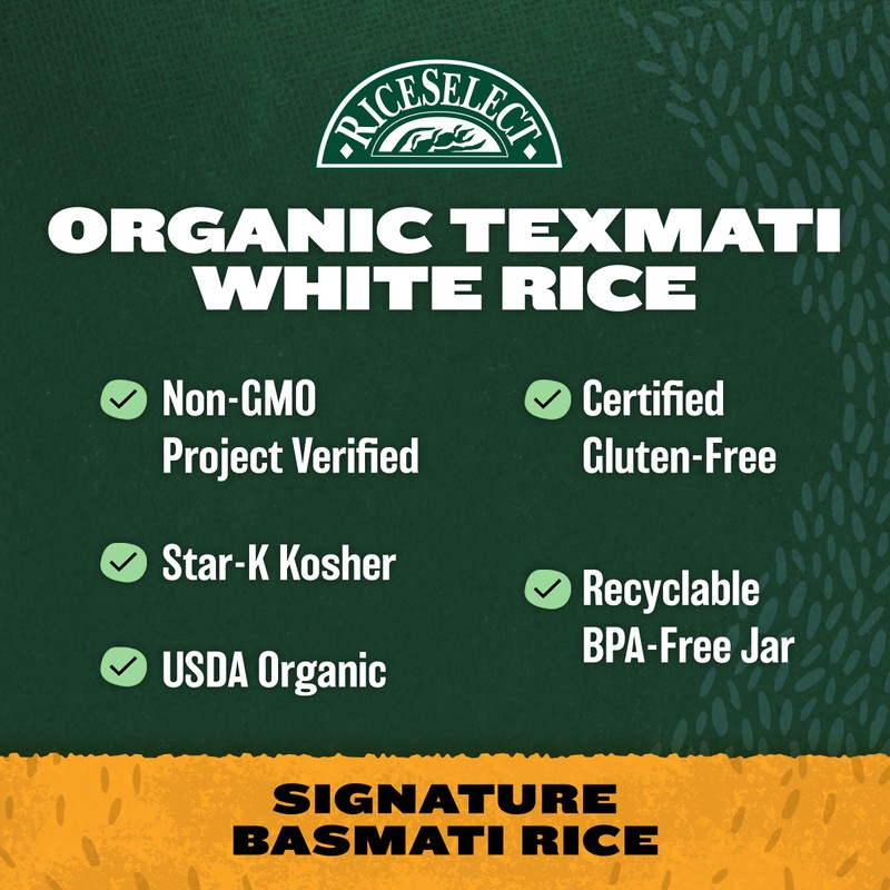 RiceSelect Organic Texmati White Basmati Rice, Premium Non-GMO Gluten-Free Long-Grain