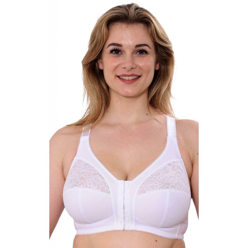 Gemm Womens White Front Fastening Non Wired Firm Support Lace
