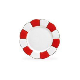 Grace Teaware Red Gold Scallop Fine Porcelain Plate Set of 1, One plate (8-inch Dessert Plate)