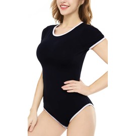 CutiePlusU Cotton Button in Crotch Bodysuits Adult Romper Basics Onesie SkyBlue XS, black