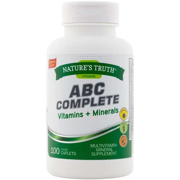 Nature's Truth ABC Complete Vitamins + Minerals Multivitamin Mineral Supplement - 100 Coated Caplets, Pack of 2