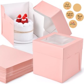 DOYIDE 12Pcs 6x6x6 Inches Small Cake Boxes, Pink Square Bakery Boxes with Window, Mini Cake Containers for Pastries, Cookies, Chocolates, Cupcakes, Birthday Party Cajas Pasteles