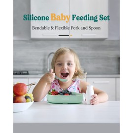 SUPERMAMA Suction Silicone Baby Feeding Set, 2 in 1 Baby Silicone Suction Bowls and Spoons, BPA Free, Infant Babies and Toddler Self Feeding Led Weaning