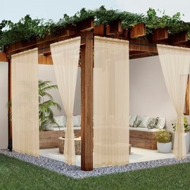 youleyar Sheer Outdoor Curtains for Patio Waterproof 2 Panels Linen Look Rod Pocket Indoor Beige Voile Curtain for Living Room, Bedroom, Porch, Pergola, Cabana, Gazebo(52x84 Inch, Beige)