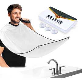 White Beard Bib Beard Catcher, Hair Clippings Catcher & Grooming Cape Apron, Non-Stick & Grooming Cloth, with 3 Suction Cups, Best Gifts for Men, Valentines Gifts