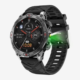 OHUGNA Military Smart Watch with LED Torch, Bluetooth Calls, 1.43 Inch HD Outdoor Tactical Rugged Smartwatch, Sports Fitness Tracker Watch with Health Monitor, Sleep Monitor