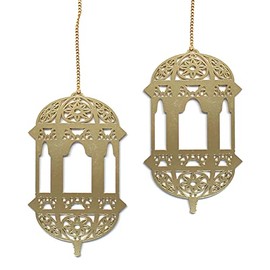 2 Gold Wooden Ramadan/Eid Lantern Hanging Decorations