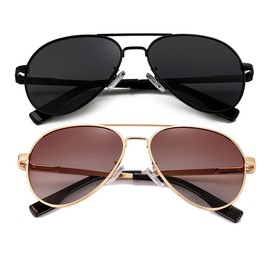 JOVAKIT Kids Small Polarized Aviator Sunglasses for Girls and Boys Age 4-16 (Black/Grey + Gold/Gradient Brown)