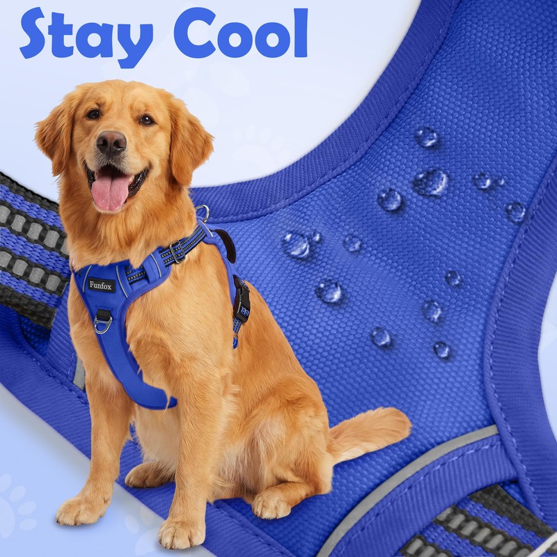 Funfox Dog Harness Medium No Pull, Adjustable 2 Clips Anti-Pull