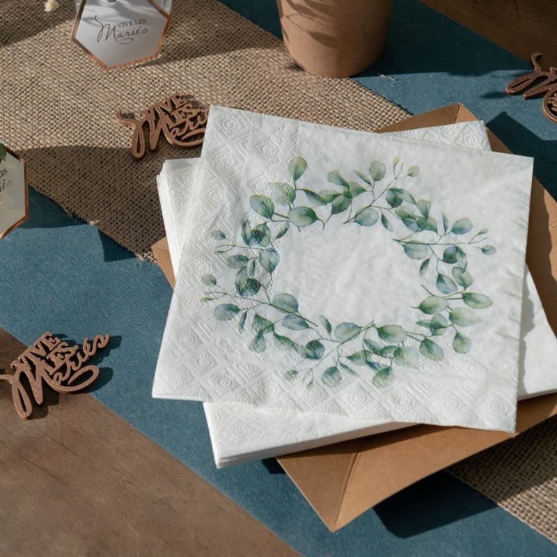 Botanical Wreath Napkins | Green Floral Wedding Birthday Tea Party