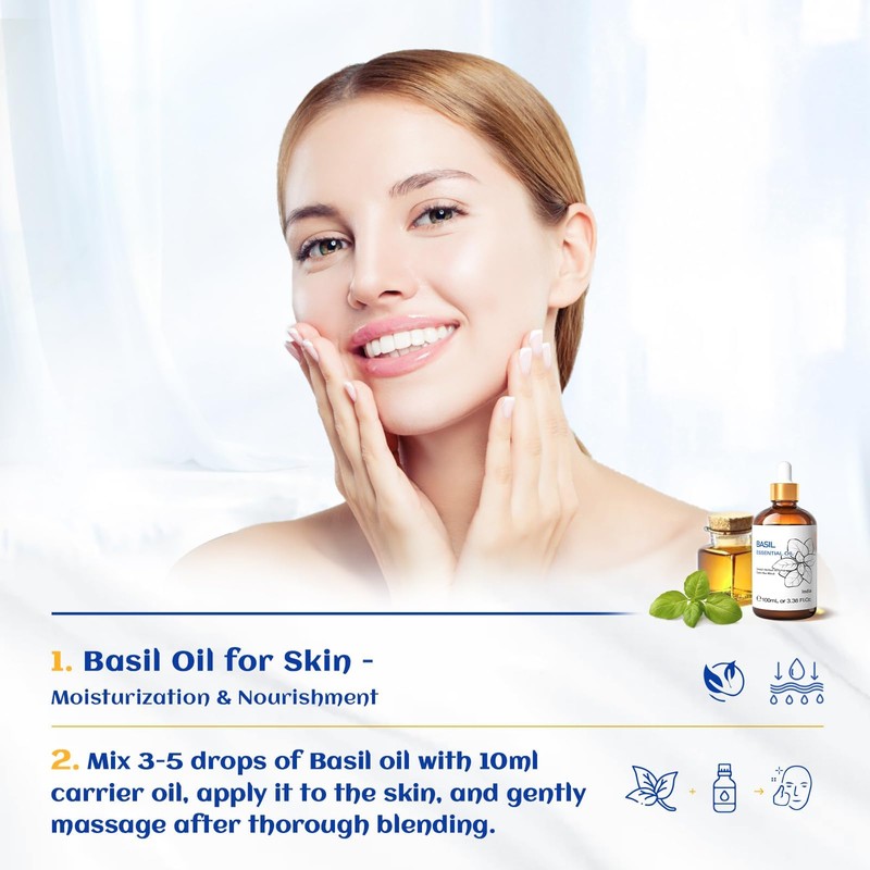 HIQILI Basil Essential Oil 100ml Pure and Natural