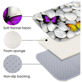 Butterfly Stone Print 17MM Thick Memory Foam Bathroom Carpet and Door Mat Non-Slip Absorbent Super Bath Mats Comfortable Flannel Bathroom Carpet Bed Rug 35 X 21 Inches