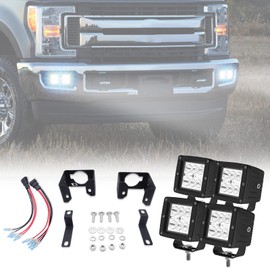 4x 24W LED Fog Light Pods & Bumper Dual Fog Lamp Location Mount Bracket Compatible with Ford F250 F350 F450 F550 Super Duties 2017-2019