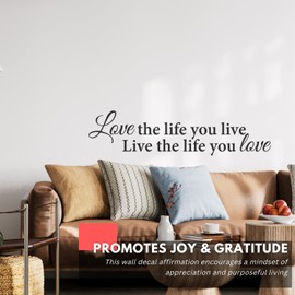 My Vinyl Story - Love The Life You Live - Inspirational Wall Decal Quote, Motivational Sticker Vinyl, Positive Affirmation Art Decor for Home Office Bedroom Love, Removable (Black, 48x12 inches)