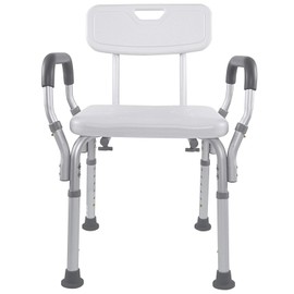 Vaunn Medical Deluxe Spa Shower Chair with Arms and Back, Bath Seat for Seniors, 350 lbs Max Weight, White With Light Gray Arms