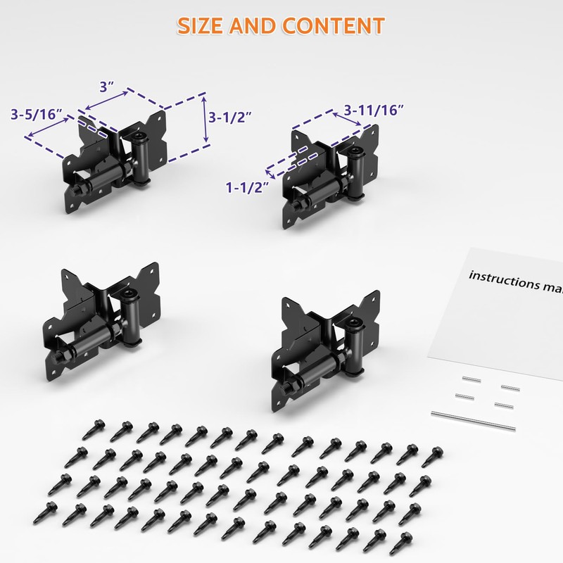 SKYSEN Self-Closing Fence Gate Hinges, Latch, and 24" Drop Rod