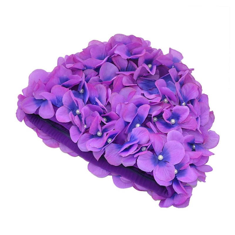 Medifier Women's Vintage Floral Leaf Retro Swimming Cap, purple
