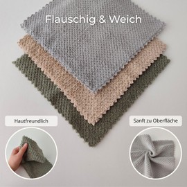Ecoliko® Reusable Dust Cloths for Dry and Wet Dusting (6), Fluffy Cleaning Cloths for Dust-free Cleaning in the Home, Reusable, Washable at 60 Degrees, Lint-Free, 25 x 25 cm