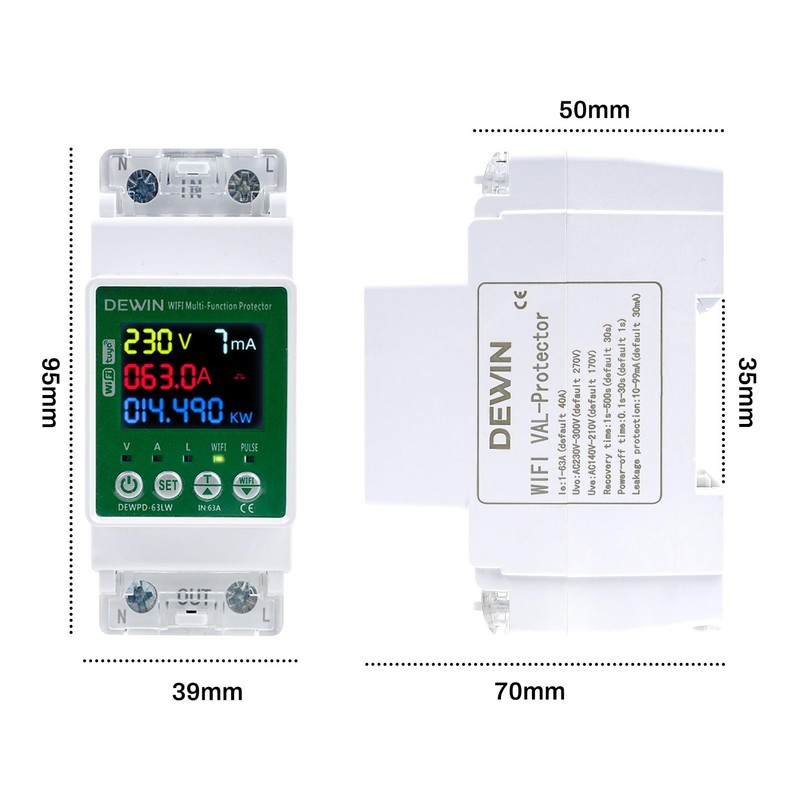 DEWIN Tuya Smart Electricity Meter, DIN Rail, WiFi, AC Meter,