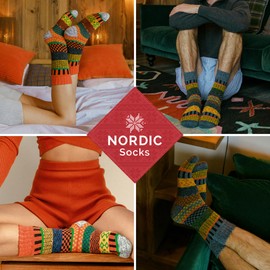 NORDIC Socks Premium 40% Merino Wool Blend Crew Socks for Men & Women, Moisture-Wicking, Breathable, Soft and Comfortable, 2 Pairs (3-5, Svea)