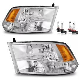 karsparehub Chrome Headlights For 2009-2018 Dodge Ram 1500 2500 3500 Quad w/Bulbs Left+Right