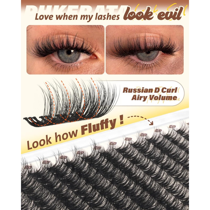 PHKERATA Fluffy Lash Clusters Wispy Eyelash Clusters, D Curl Cluster