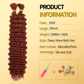 LPARMJIT Deep Wave Bulk hair for Braiding 18 inch 2 Bundles/Pack No Weft for Braiding Wavy Synthetic Braiding Hair Extensions for Boho Braids (350#, 24inch(1pack))