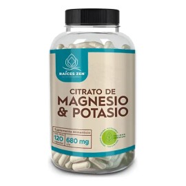 Citrato de Magnesio y Potasio 120 Cápsulas Raíces Zen Super Premium Sin Gluten