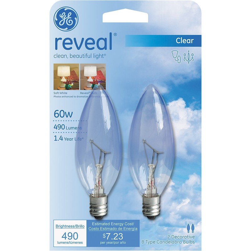 GE Lighting 48714 60-Watt 490-Lumen Reveal Blunt Tip Light Bulb