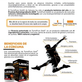 CMD - LIBREX - Tabletas de Cúrcuma - Suplemento Alimenticio - 1 Caja con 1 Frasco de 30 tabletas