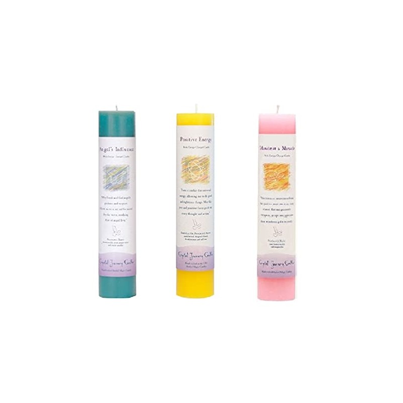Crystal Journey Reiki Charged Herbal Pillar Candle Bundle (Angel's Influence,