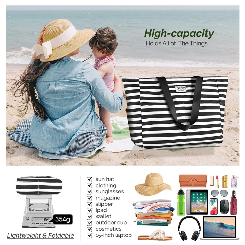 HOMESPON Large Waterproof Beach Bag for Women Sandproof Tote Bag
