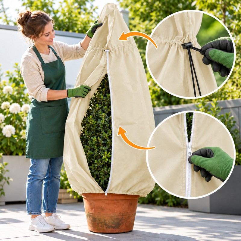 120x180cm Plant Frost Protection Cover – Non-Woven Drawstring Winter Cover